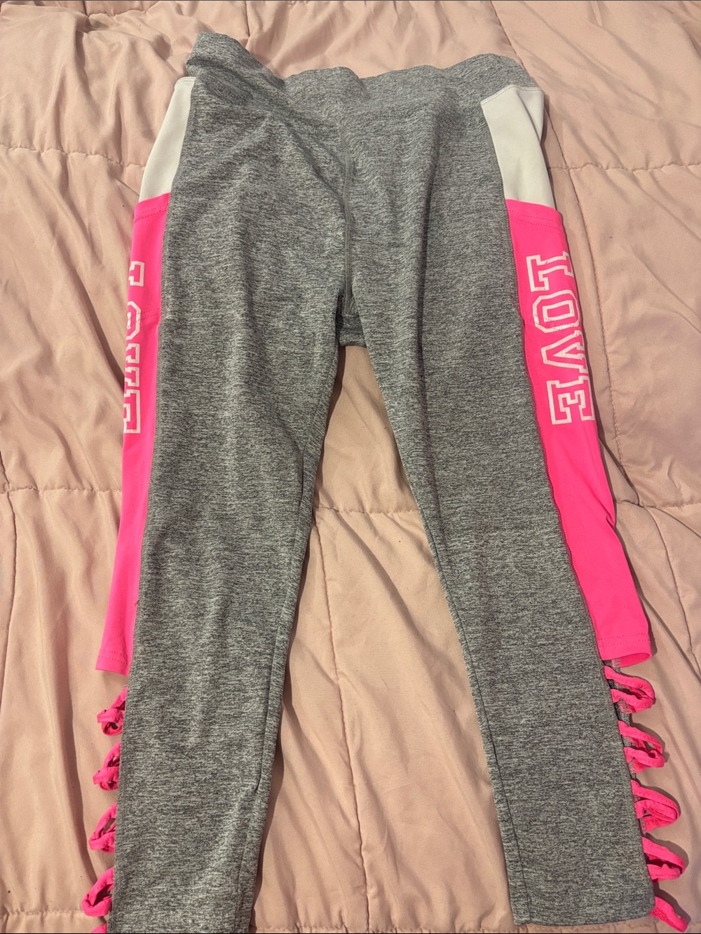 Girls' Grey Leggings with Pink Side Panels and 'LOVE' Accent